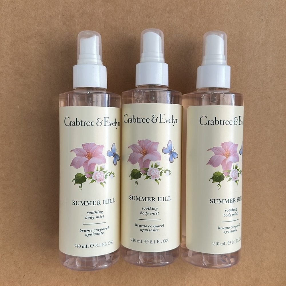 Crabtree & Evelyn Summer Hill Soothing Body Mist 8.1 Fl Ounces Lot of 3
